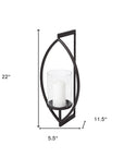 22" Black Geometric Metal And Glass Lantern Candle Holder