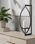 22" Black Geometric Metal And Glass Lantern Candle Holder