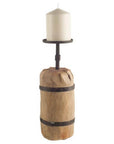 16" Brown Distressed Abstract Solid Wood Tabletop Pillar Candle Holder