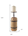 16" Brown Distressed Abstract Solid Wood Tabletop Pillar Candle Holder