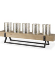 7" Black And Brown Distressed Mirrored Solid Wood Metal And Glass Tabletop Votive Candle Holder