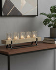 7" Black And Brown Distressed Mirrored Solid Wood Metal And Glass Tabletop Votive Candle Holder