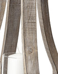 17" Brown Distressed Geometric Solid Wood And Metal Tabletop Hurricane Candle Holder
