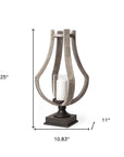 25" Brown Distressed Geometric Solid Wood Metal And Glass Tabletop Hurricane Candle Holder