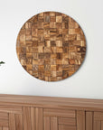 Into the Abyss II 24" X 24" Brown Geometric Wood Circle Hanging Dimensional Sculpture
