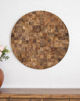 Into the Abyss II 32" X 32" Brown Geometric Wood Circle Hanging Dimensional Sculpture