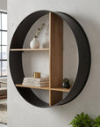 36" Black And Brown Metal And Wood Circular Multi Tier Shelf