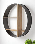 36" Black And Brown Metal And Wood Circular Multi Tier Shelf
