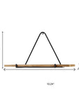 Set Of Three Black And Brown Metal And Solid Wood Triangle Wall Mounted Accent Shelves
