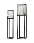 Set of Two Black Distressed Geometric Metal Lantern Candle Holders