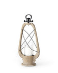 21" Brown And Black Distressed Abstract Solid Wood Metal And Glass Tabletop Lantern Candle Holder