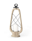 25" Brown Distressed Abstract Solid Wood And Metal Tabletop Lantern Candle Holder
