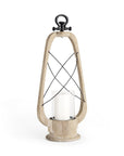 25" Brown Distressed Abstract Solid Wood And Metal Tabletop Lantern Candle Holder