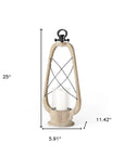 25" Brown Distressed Abstract Solid Wood And Metal Tabletop Lantern Candle Holder