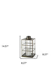 15" Gold Distressed Geometric Metal And Glass Tabletop Lantern Candle Holder