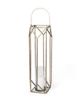 36" Gold Distressed Geometric Metal Tabletop Lantern Candle Holder