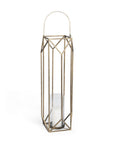 36" Gold Distressed Geometric Metal Tabletop Lantern Candle Holder
