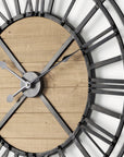 30" Black And Natural Iron And Wood Analog Round Wall Clock