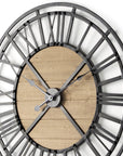 30" Black And Natural Iron And Wood Analog Round Wall Clock