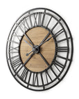 42" Black And Natural Iron And Wood Analog Round Wall Clock