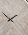 33" Black And Natural Metal And Solid Wood Analog Distressed Round Wall Clock