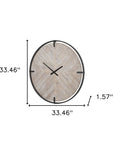 33" Black And Natural Metal And Solid Wood Analog Distressed Round Wall Clock