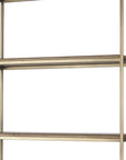 42" Antiqued Brass And Brown Distressed Metal and Solid Wood Four Tier Bookcase with Two Doors