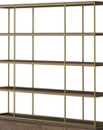 82" Antiqued Brass And Brown Distressed Metal and Solid Wood Four Tier Bookcase with Four Doors