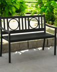45" Black Metal Geometric Back Garden Patio Bench