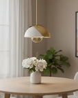 Brass And White Single Metal Dimmable Ceiling Light With White Shades