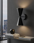 Black And Gold Metal Double Cone Two Light Armed Sconce