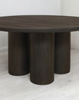Seven Piece Dark Brown Round Solid Wood Dining Set with Six Chairs