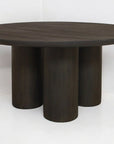 Seven Piece Dark Brown Round Solid Wood Dining Set with Six Chairs