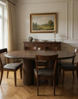 Seven Piece Dark Brown Round Solid Wood Dining Set with Six Chairs
