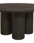 Seven Piece Dark Brown Round Solid Wood Dining Set with Six Chairs