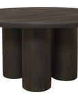 Seven Piece Dark Brown Round Solid Wood Dining Set with Six Chairs