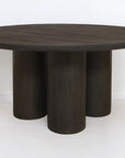 Seven Piece Dark Brown Round Solid Wood Dining Set with Six Chairs