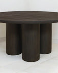 Seven Piece Dark Brown Round Solid Wood Dining Set with Six Chairs