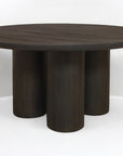 Seven Piece Dark Brown Round Solid Wood Dining Set with Six Chairs