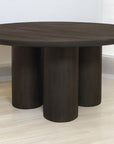 Seven Piece Dark Brown Round Solid Wood Dining Set with Six Chairs