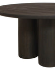 Seven Piece Dark Brown Round Solid Wood Dining Set with Six Chairs