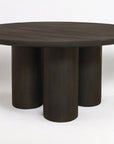 Seven Piece Dark Brown Round Solid Wood Dining Set with Six Chairs