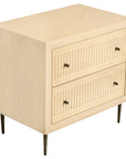 28" Natural Solid Wood Distressed Carved Geometric Two Drawer Nightstand