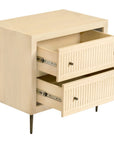 28" Natural Solid Wood Distressed Carved Geometric Two Drawer Nightstand