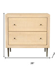28" Natural Solid Wood Distressed Carved Geometric Two Drawer Nightstand