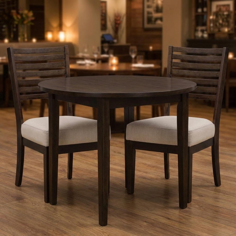 Set of Two Ivory And Dark Brown Linen And Solid Wood Slat Back Dining Side Chairs