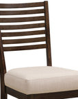 Set of Two Ivory And Dark Brown Linen And Solid Wood Slat Back Dining Side Chairs