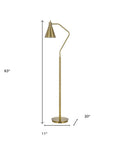 63" Antiqued Brass Metal Reading Floor Lamp With Antiqued Brass Metal Cone Shade