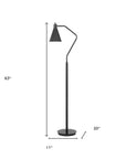 63" Gray Metal Reading Floor Lamp With Gray Metal Cone Shade