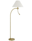 68" Antiqued Brass Metal Reading Floor Lamp With Off White Fabric Empire Shade